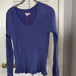 Knox Rose Women's Blue Ribbed Long Sleeve Top
